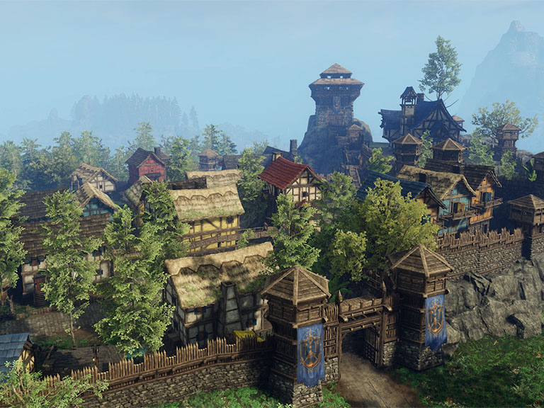 Una captura de pantalla donde aparece la forja de un asentamiento. En el nivel 3, un muro fue adaptado como trasfondo para la forja y se puede ver una superficie de trabajo adicional. 