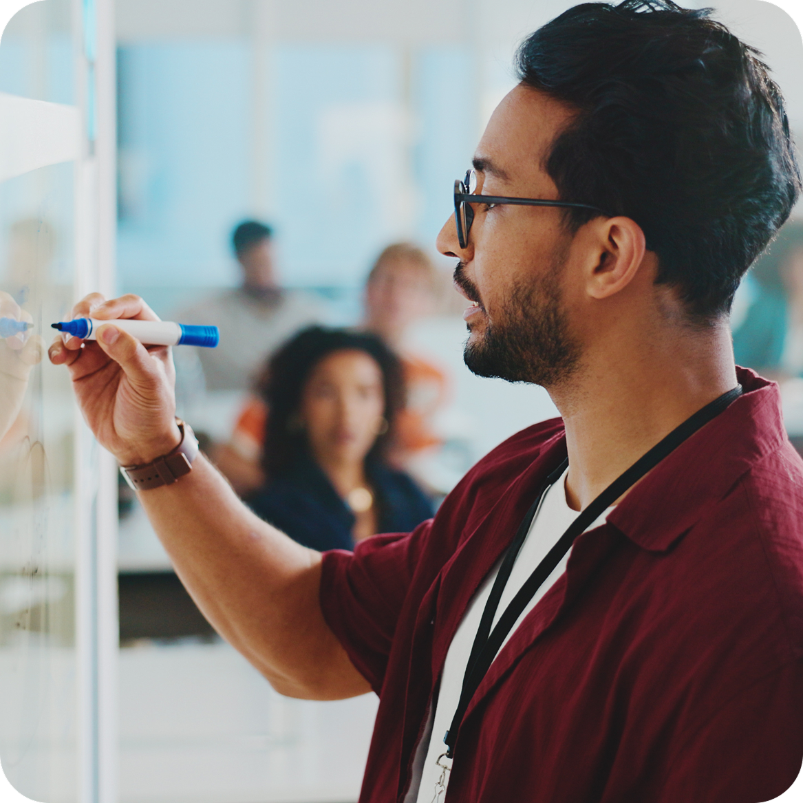 Man writing on board