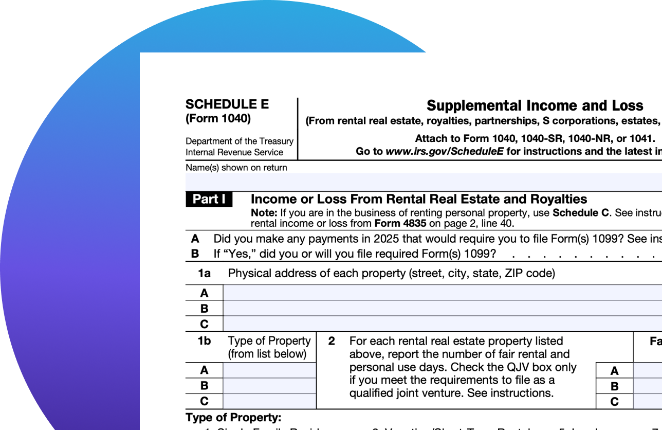 Schedule E Form 1040 Supplemental Income and Loss image