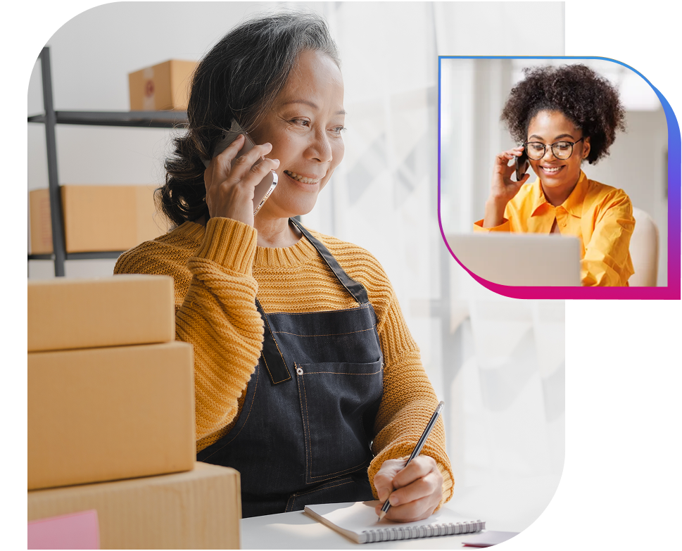 middle age lady talking to expert on the phone