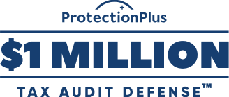 Protection plus logo with a text 1 Million dollar tax audit defense
