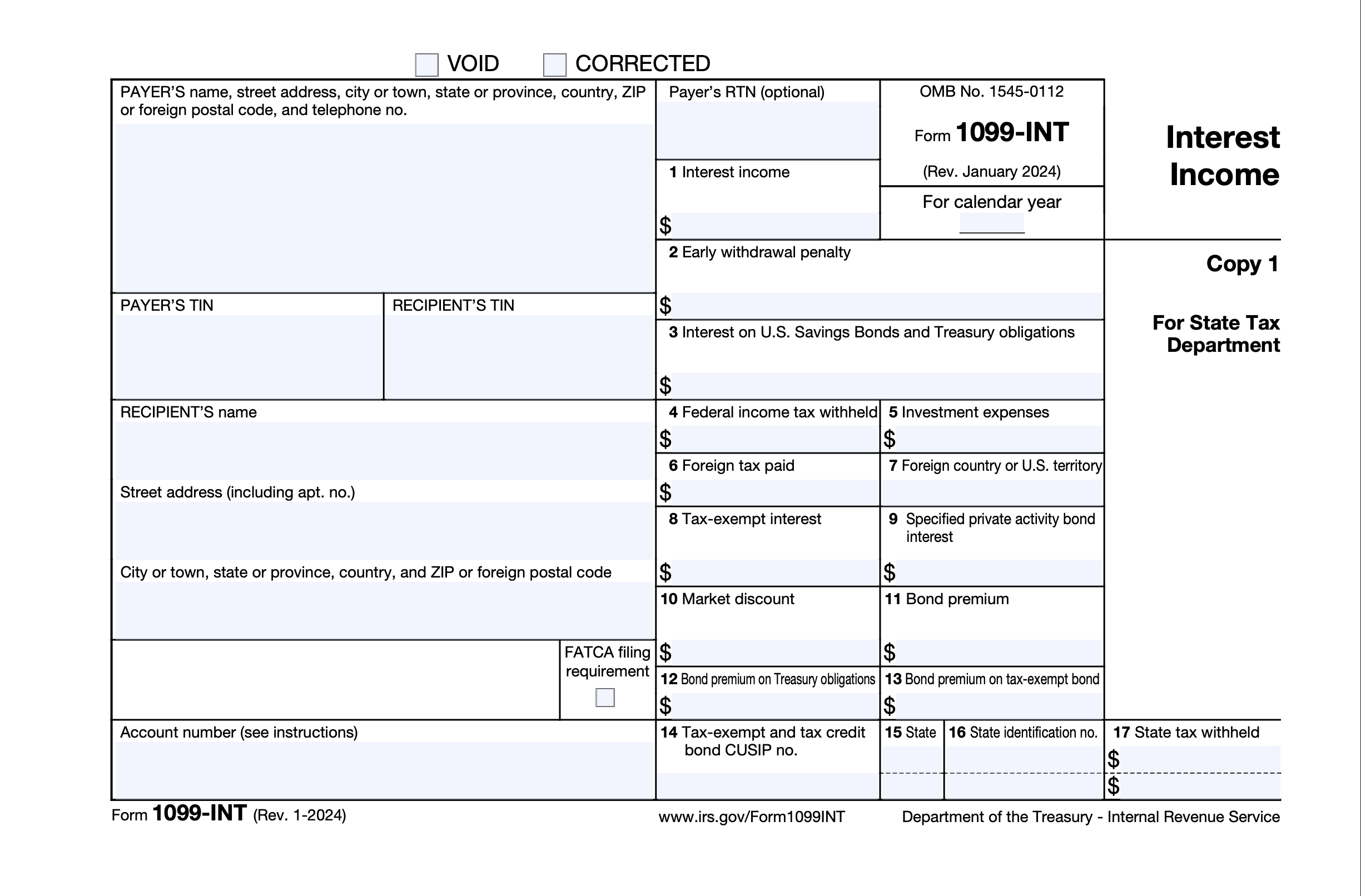 IRS Form 1099 INT 2024 Report Interest Income