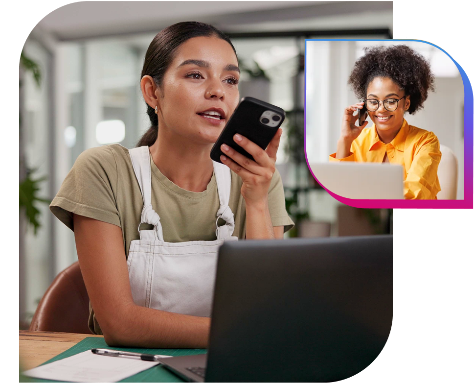 girl talking to expert on hotline and laptop