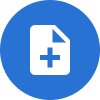 Blue circle with an image of a file containing a plus sign