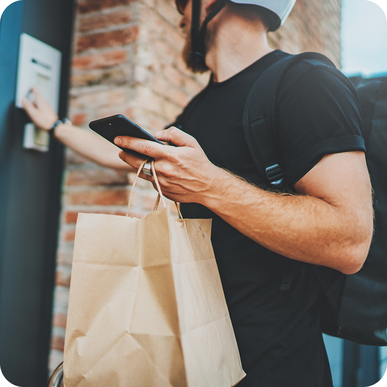food delivery ringing bell while checking order