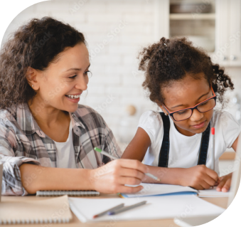 woman and children writing on some papers