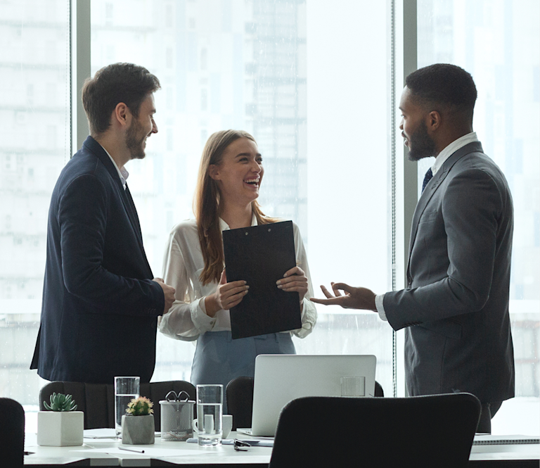 businessman and businesswomen talking in office
