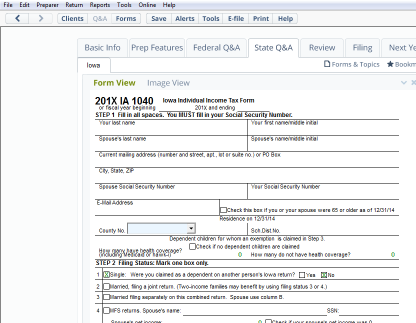 A screen view of Form 1040 IOWA Individual Income Tax Return