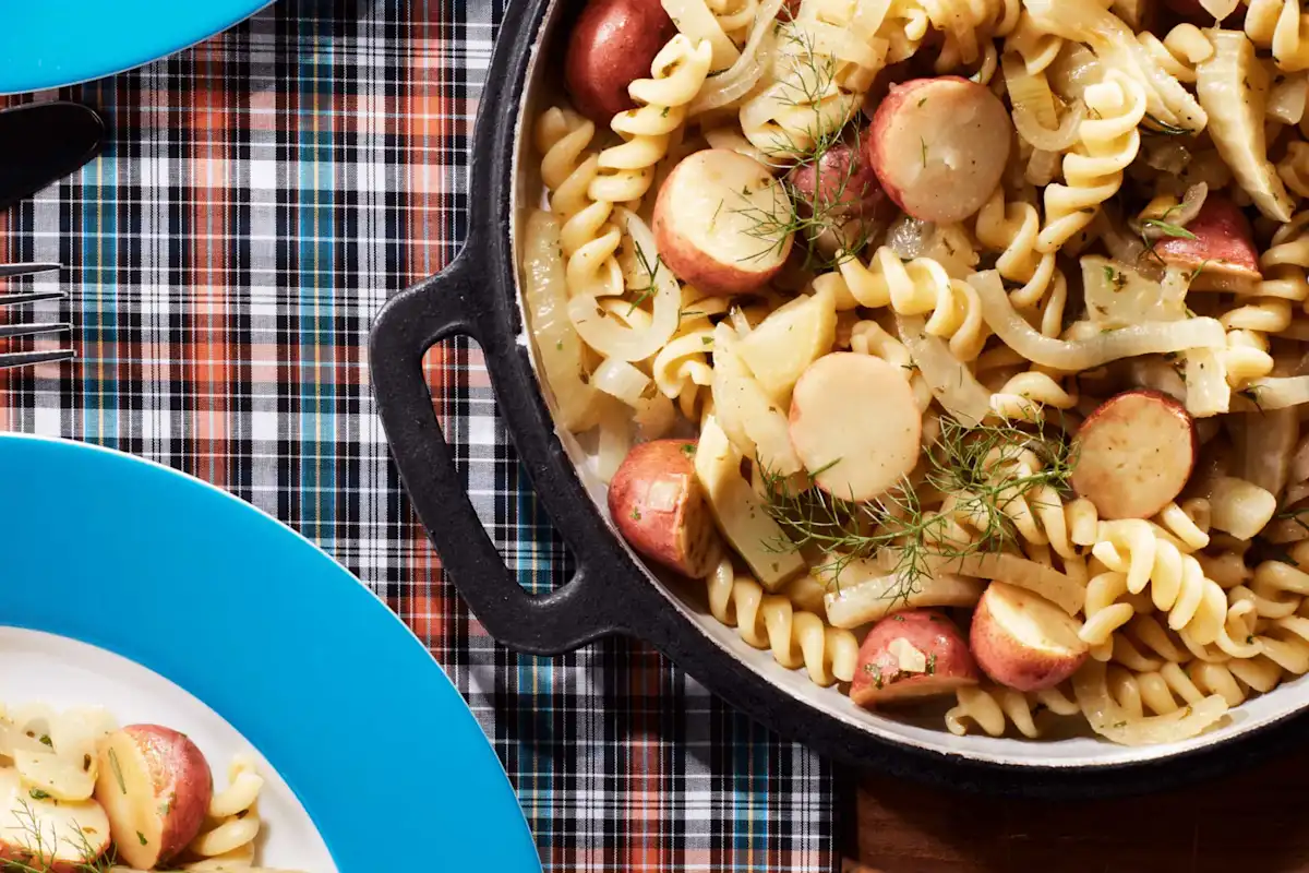 Pasta with Pan Roasted Fennel, Potato & Onion