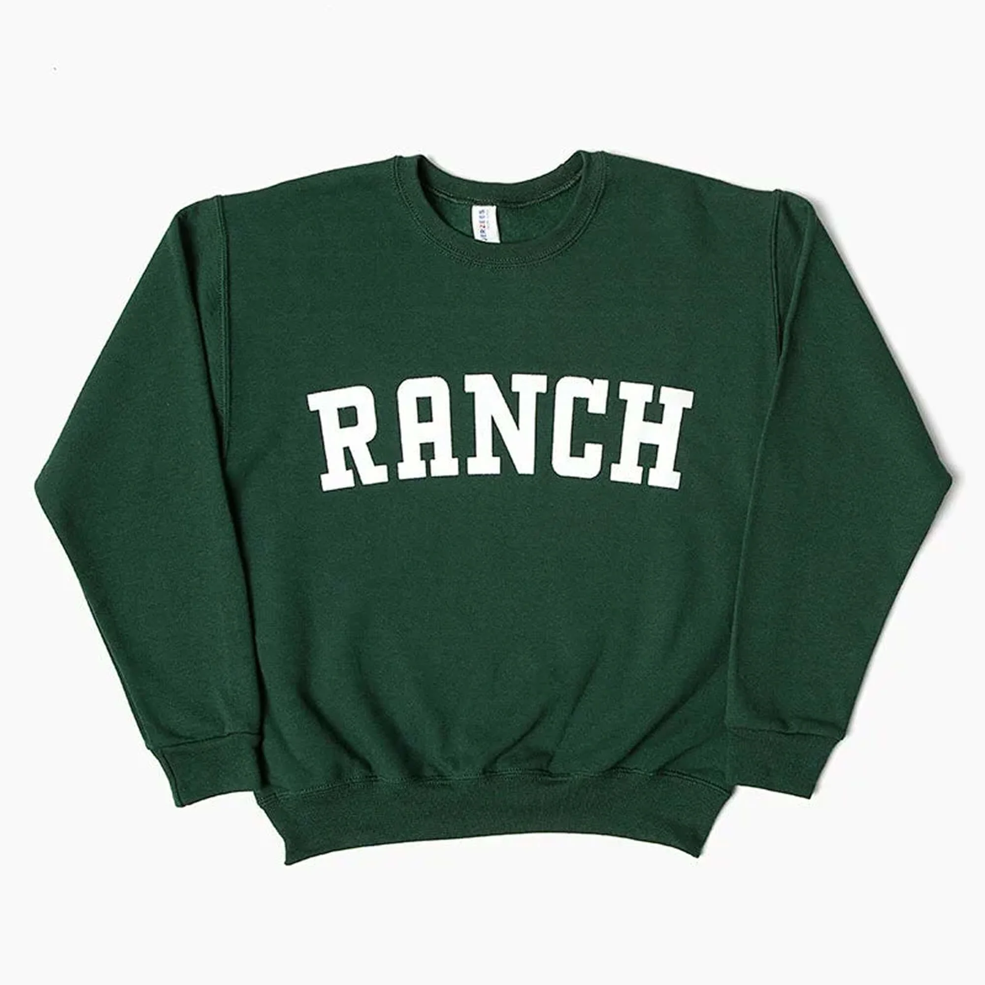 Green sweatshirt with the word "RANCH" printed on it