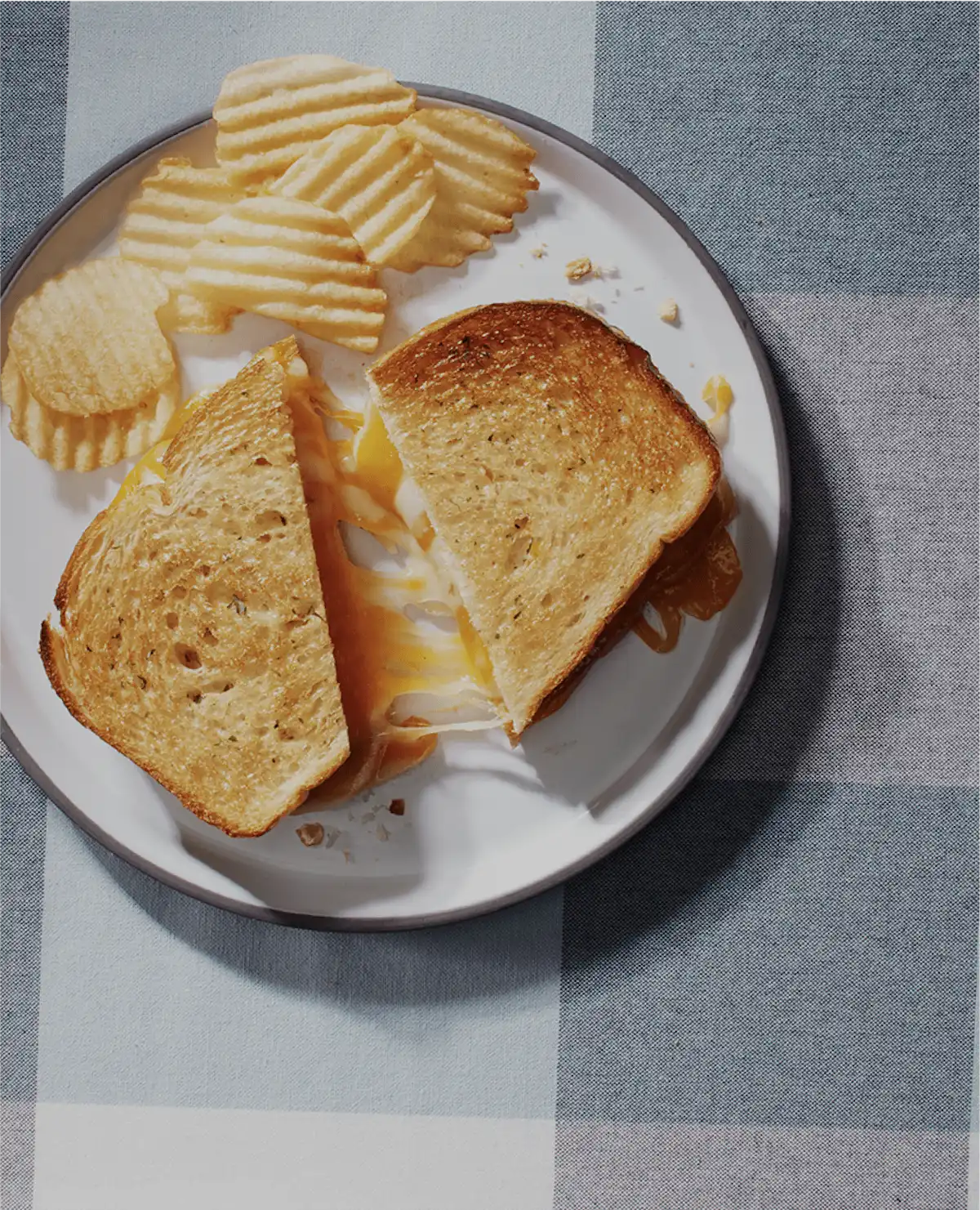 grilled cheese sandwich with potato chips