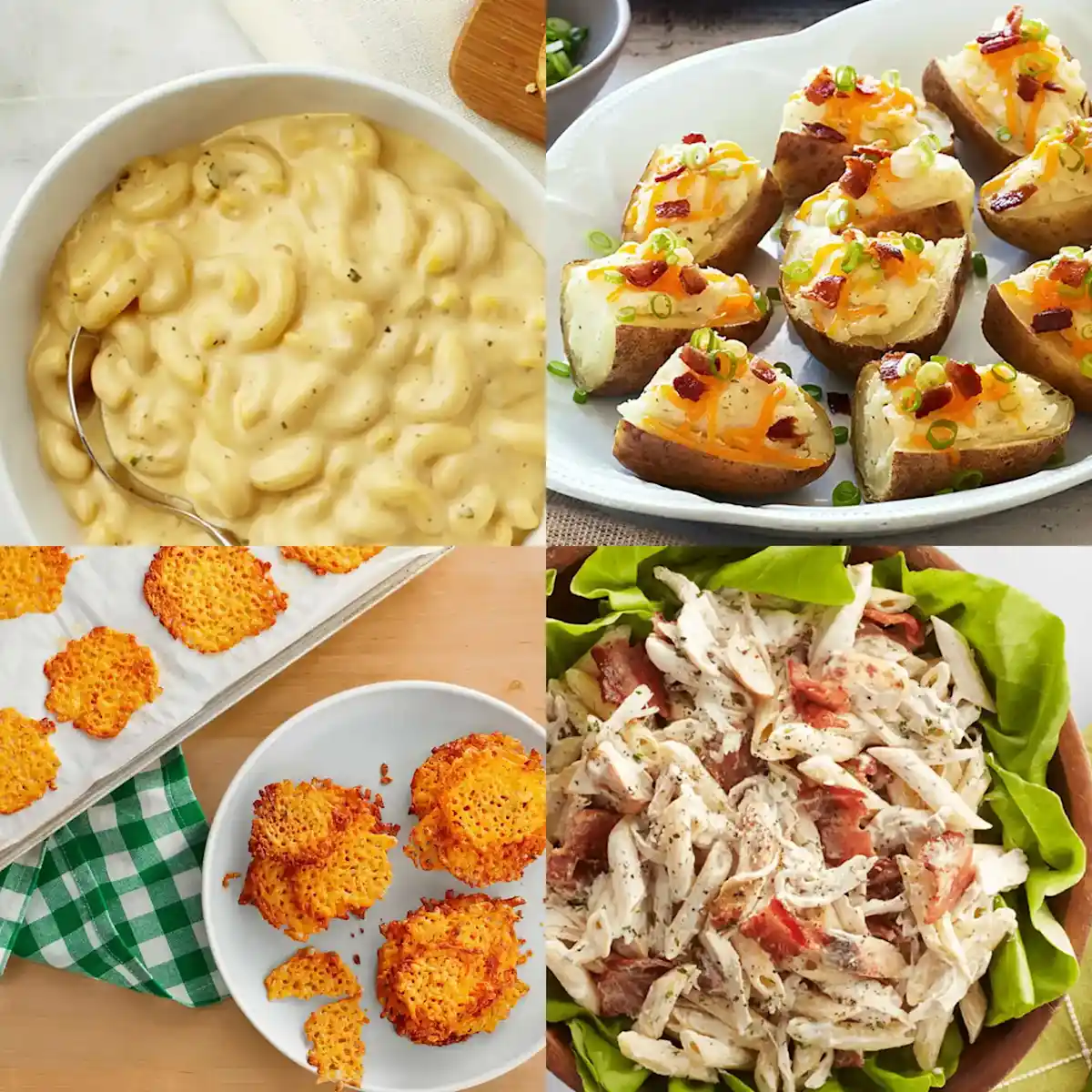 A montage of quick recipes including, mac & cheese, potato bites, cheese bites