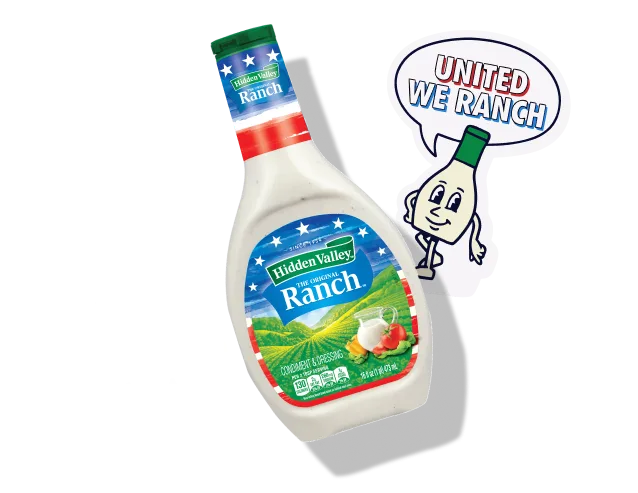 Bottle of Hidden Valley Ranch with a sticker