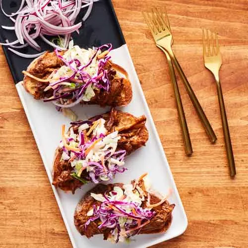 Slow Cooker Ranch BBQ Pulled Pork Open Face Sandwich