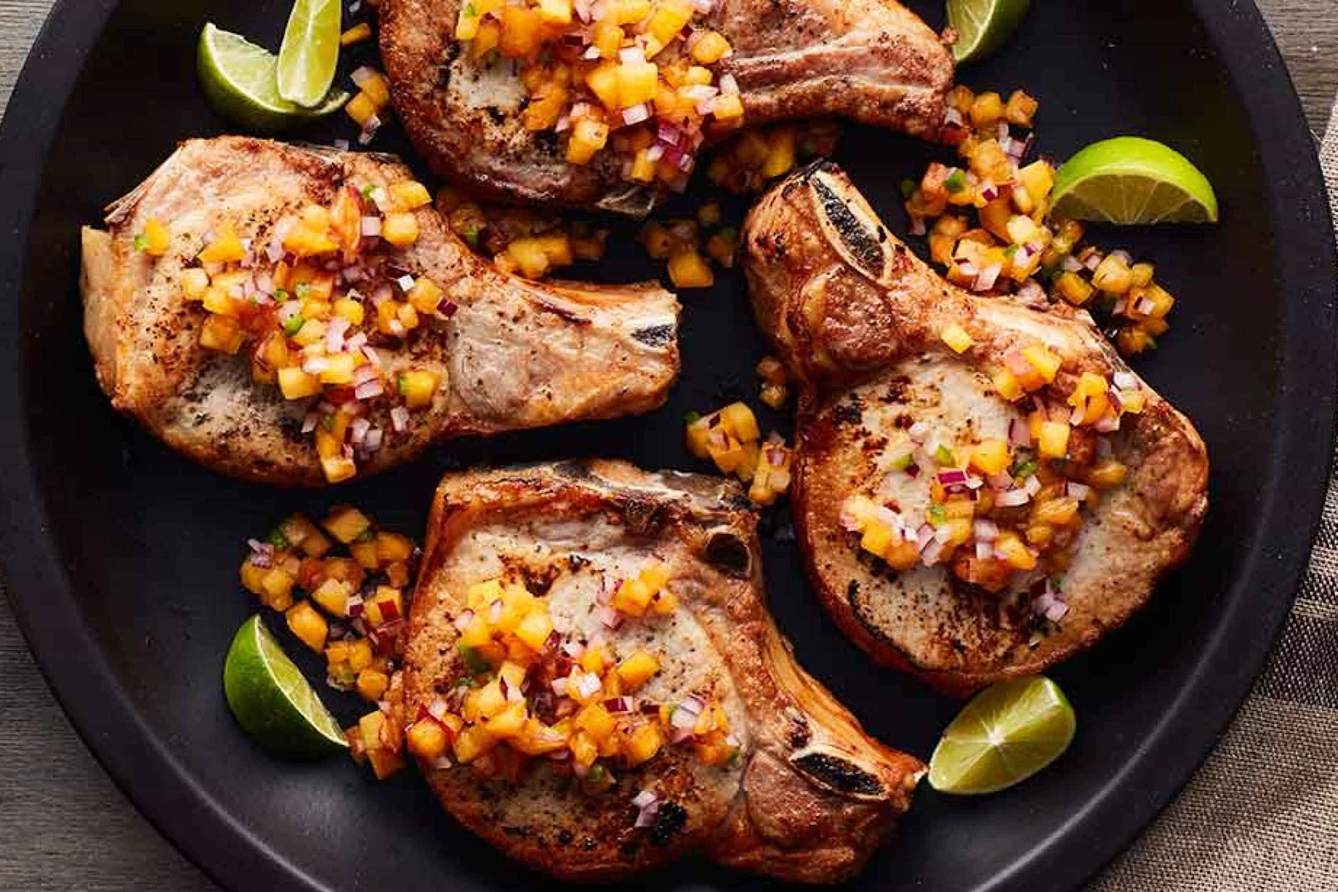 Grilled Ranch Pork Chops with Peach Jalapeño Salsa