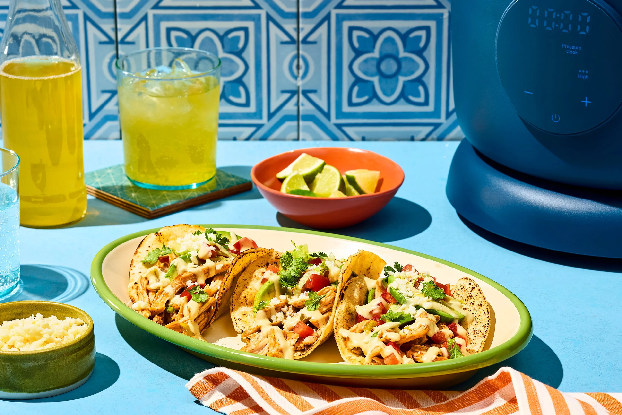Pressure Cooker Salsa Ranch Chicken Tacos
