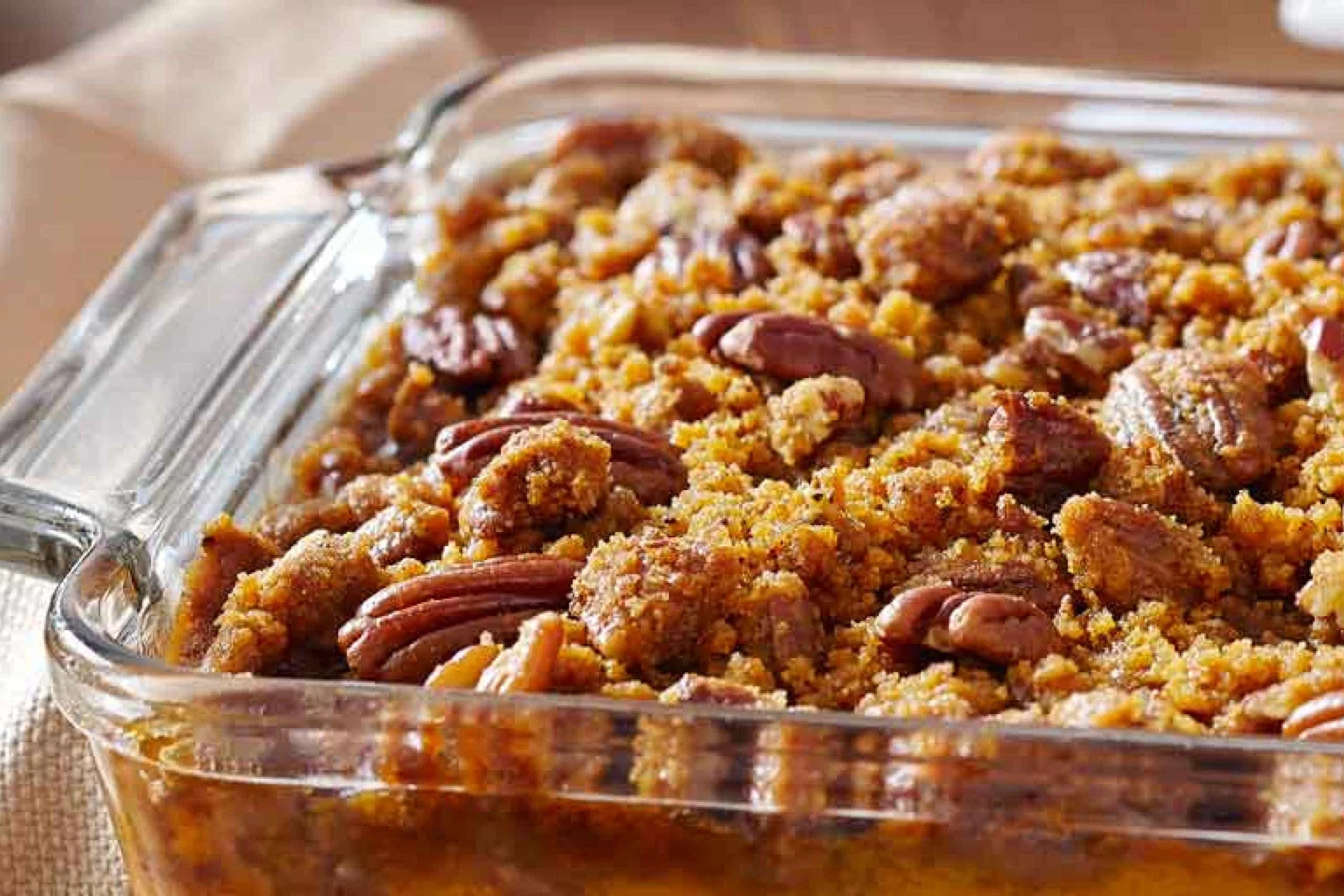 Sweet Potato Casserole with Crunchy Pecan Topping