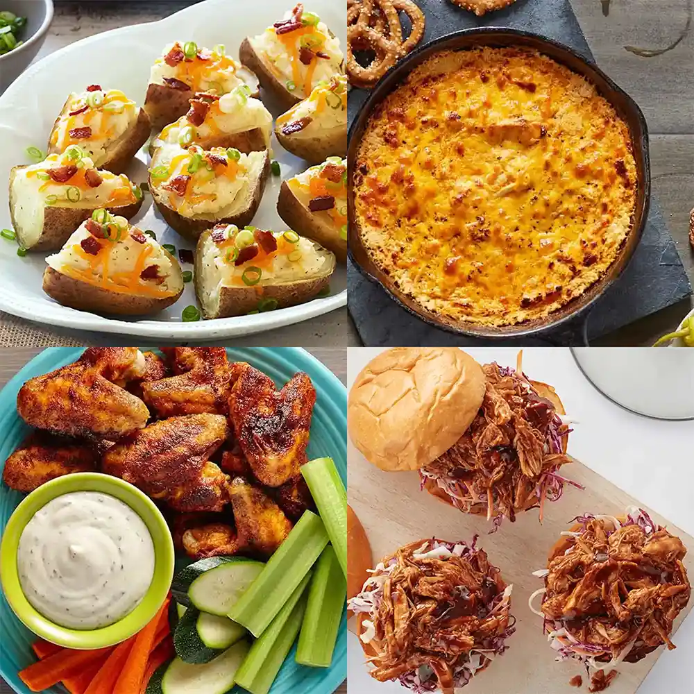 A collage of recipes to make for Game Day parties