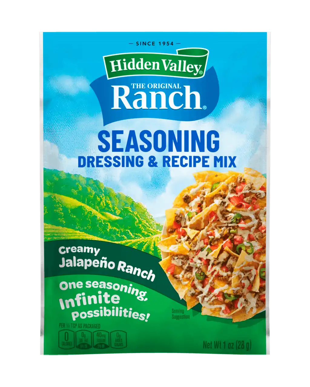 Hidden Valley Ranch Creamy Jalapeño Ranch Seasoning, Dressing & Recipe Mix packet.