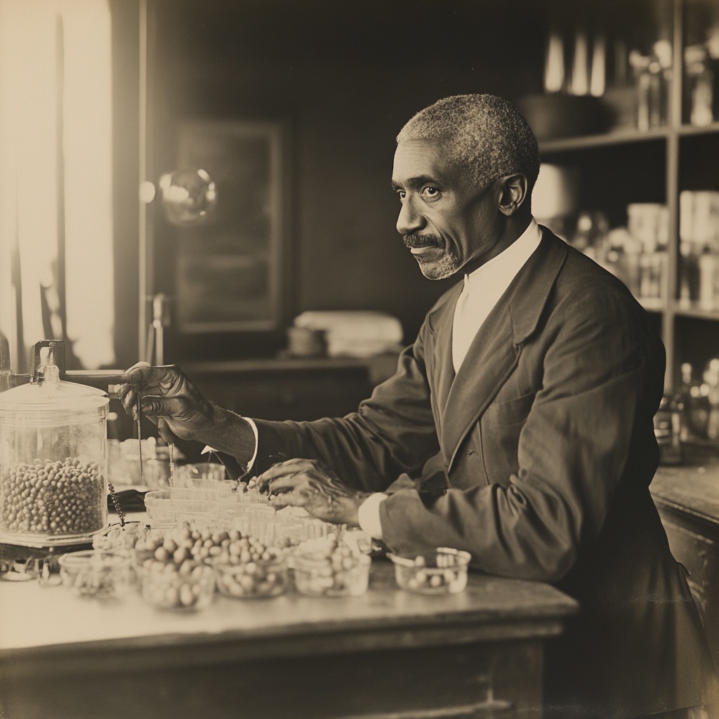 George-Washington-Carver-Tuskegee-University-Alabama-AI-image-Paying-Homage-to-His-Crucial-Work-With-Peanuts-Science-Agriculture