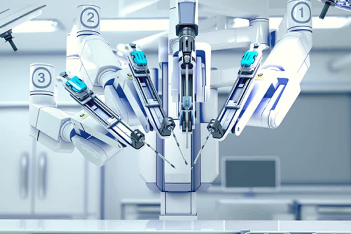 A cartoon image of robotic surgery equipment