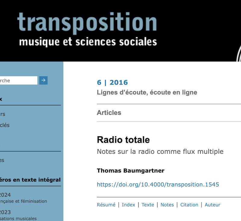 Couverture de Radio totale, notes sur la radio comme flux multiple