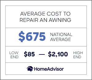 the average cost to repair an awning is $675 or $85 to $2,100.