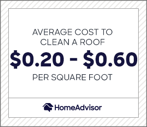 the average cost to clean a roof is $0.20 to $0.60 per square foot. 