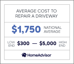 the average cost to repair a driveway is $1,750 or $300 to $5,000.