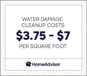 water damage cleanup costs $3.75 to $7 per square foot