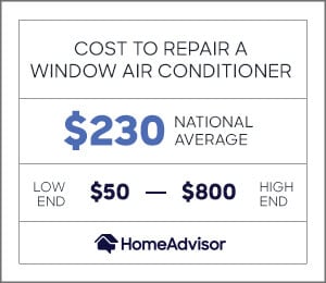 the average cost to repair a window air conditioner is $230 or $50 to $800.