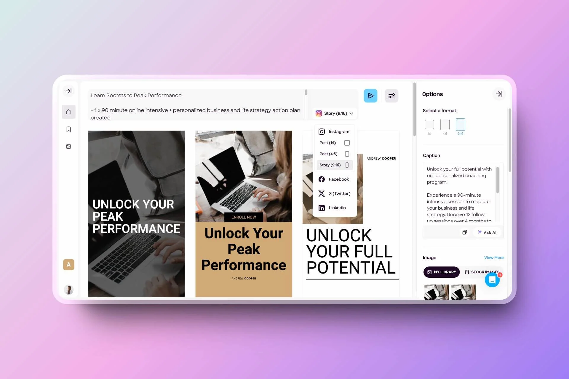 Just sit back and relax as our smart platform creates impressive designs for you.
