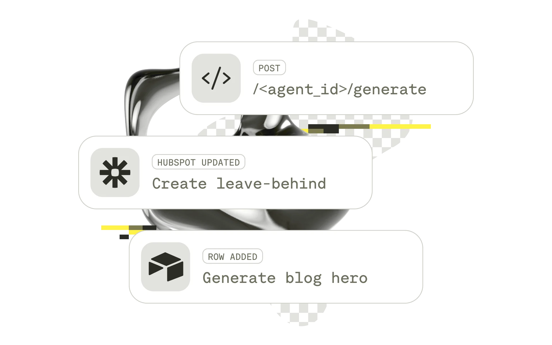 Visual product features: API and integrations. Integrate our design agents with your existing tools and applications.