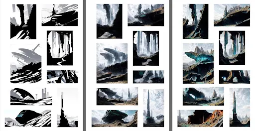 Multiple AI-generated versions of an illustration created by Gary Hanna.