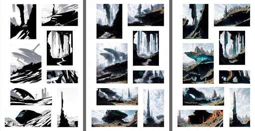 Multiple AI-generated versions of an illustration created by Gary Hanna.
