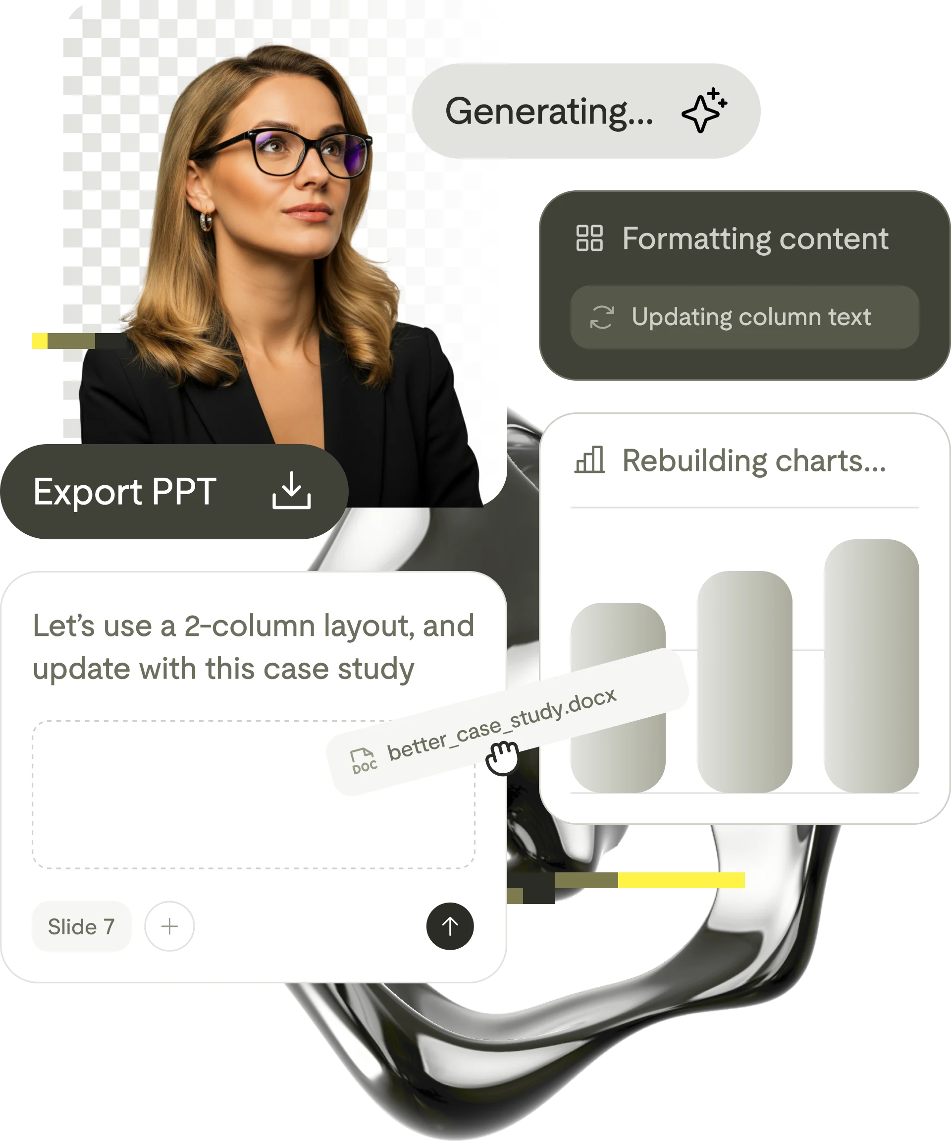 Visual product features: presentation personalization. Personalize every presentation easily with AI and your data.
