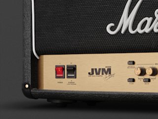 A close up of a Marshall JVM205 Head amplifier.
