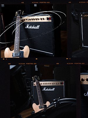 Marshall DSL40 Combo con una guitarra en el escenario.