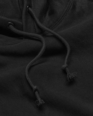 Close-Up of the Standard Issue Hoodie strings in black