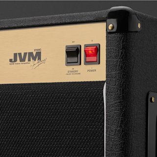 Una imagen ampliada de los interruptores del amplificador Marshall JVM210 Combo.
