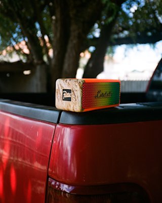 Marshall's Patta portable speaker on top of a car.