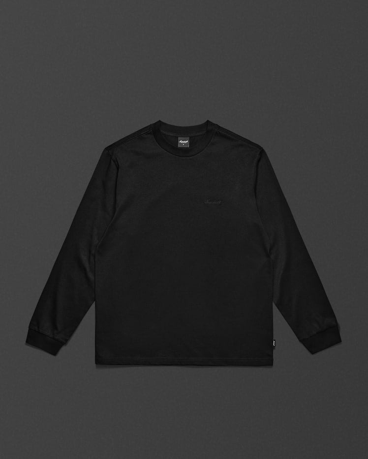 The Marshall standard issue long sleeve T-shirt in black from the front