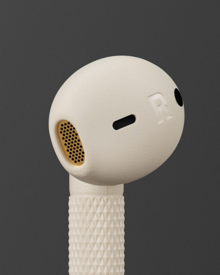 Gros plan sur un écouteur sans fil Marshall Minor IV Cream.