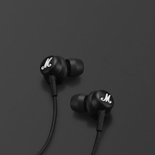A pair of black wired Mode USB-C in-ear headphones with a Marshall logo on each earbud, shown against a plain dark background.