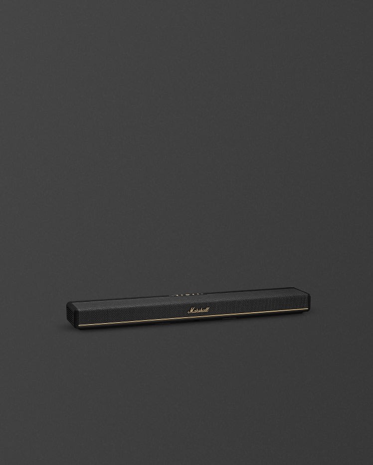Marshall Heston 60 Black soundbar, set against a dark background.