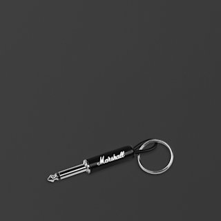 Black guitar jack keychain with Marshall script logo
