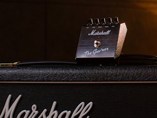 The Guv'nor placed on top of the 'Marshall' Amplifier.