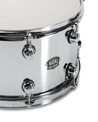 Close up of a metallic snare drum by Natal Drums.