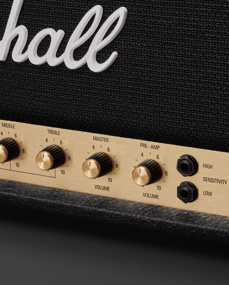 A zoomed in image of Marshalls JCM800 2203 Head