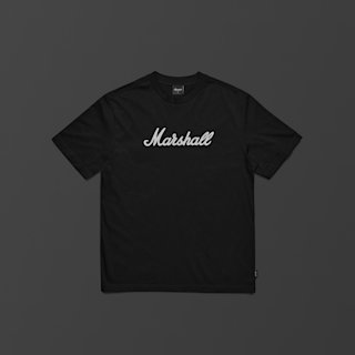 The Marshall standard issue script T-shirt in black with Marshall print